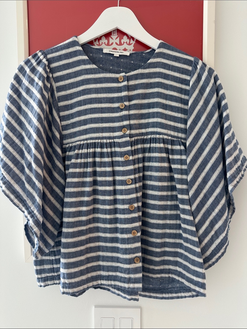 Emerson Fry Navy and White Striped Button-Front Top - size S